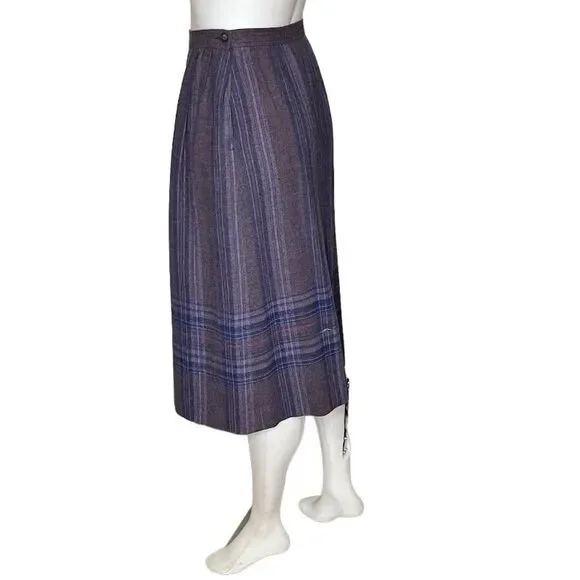PENDLETON Purple Plaid Wool Skirt Midi Fully Lined VINTAGE Size 10 - Picture 3 of 10